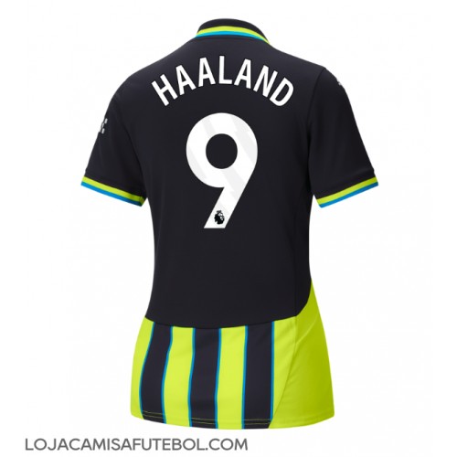 Camisa de Futebol Manchester City Erling Haaland #9 Equipamento Secundário Mulheres 2024-25 Manga Curta